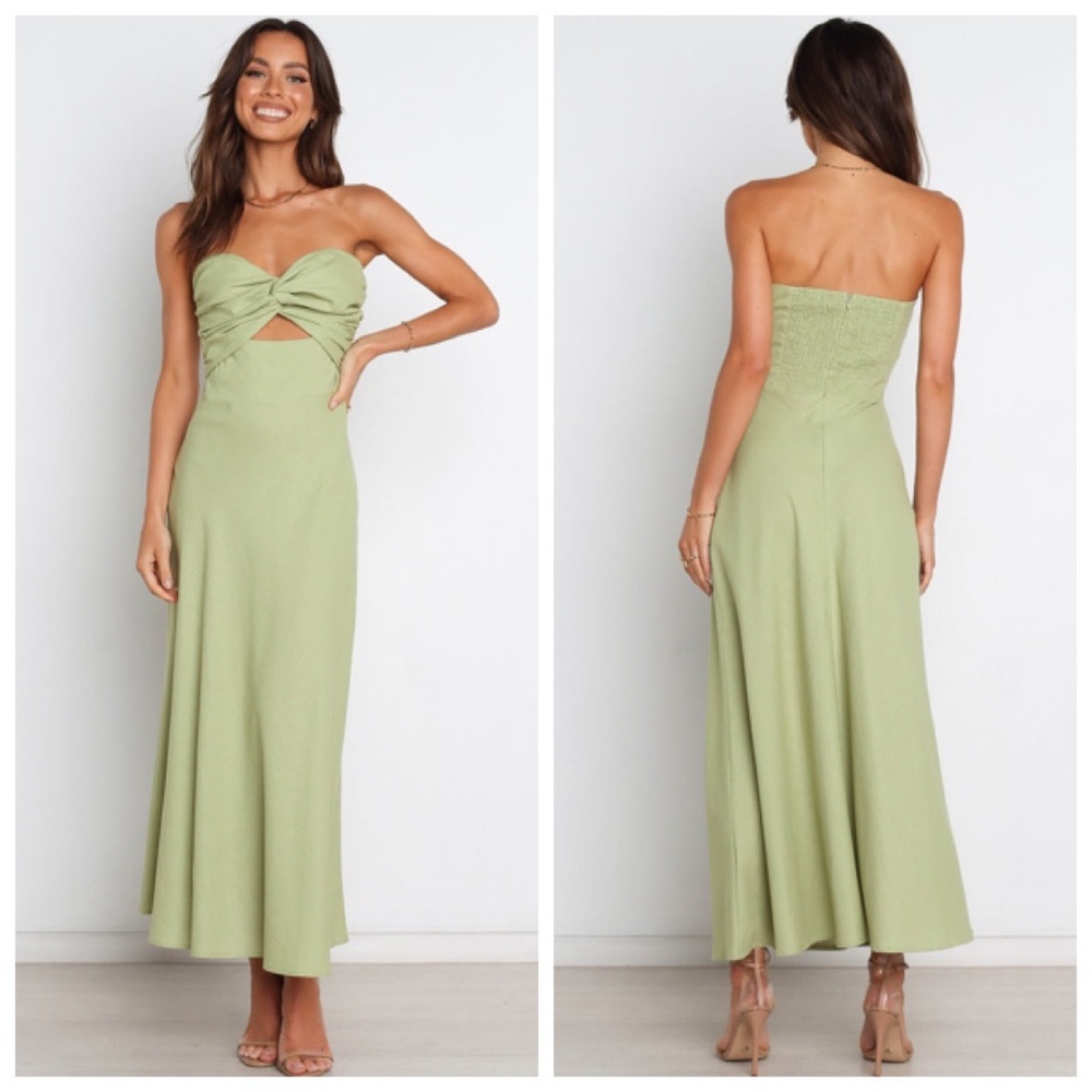 Petal & Pup Rosetta Maxi Dress Strapless Cotton Linen Green Womens Size 4